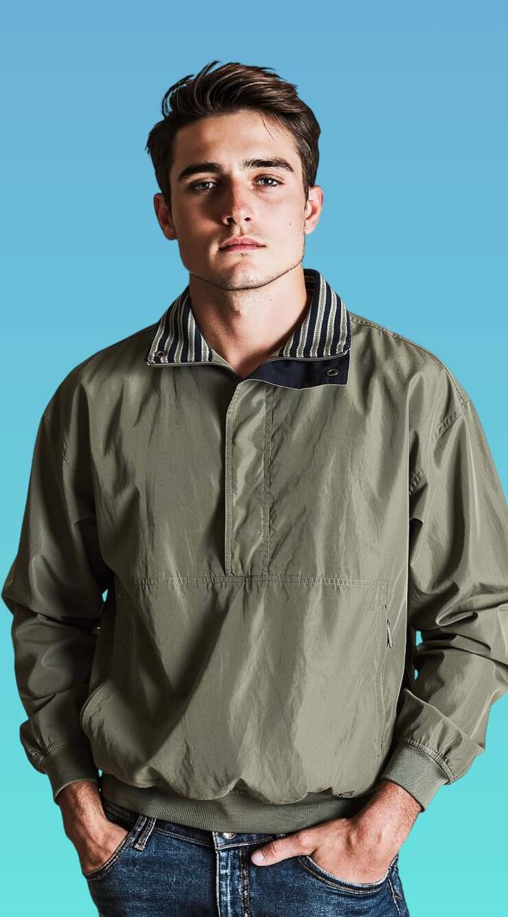 Camp David Vintage Olive Green Quarter Zip Pullover Windbreaker Jacket